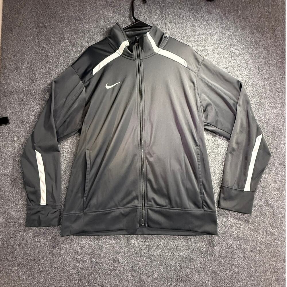 Nike Men's Black Full Zip Track Jacket White Accents Stains Size Large